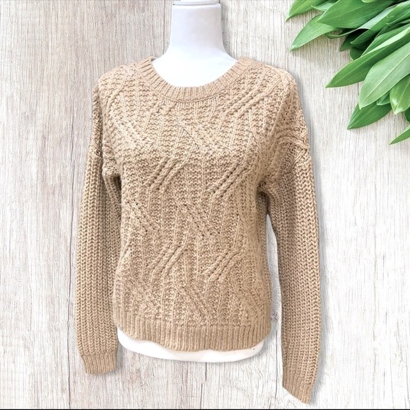 Lofty Wool blend Cable Pullover Long Sleeve Sweater Caramel Tan - Old Navy Sz M - Picture 1 of 9